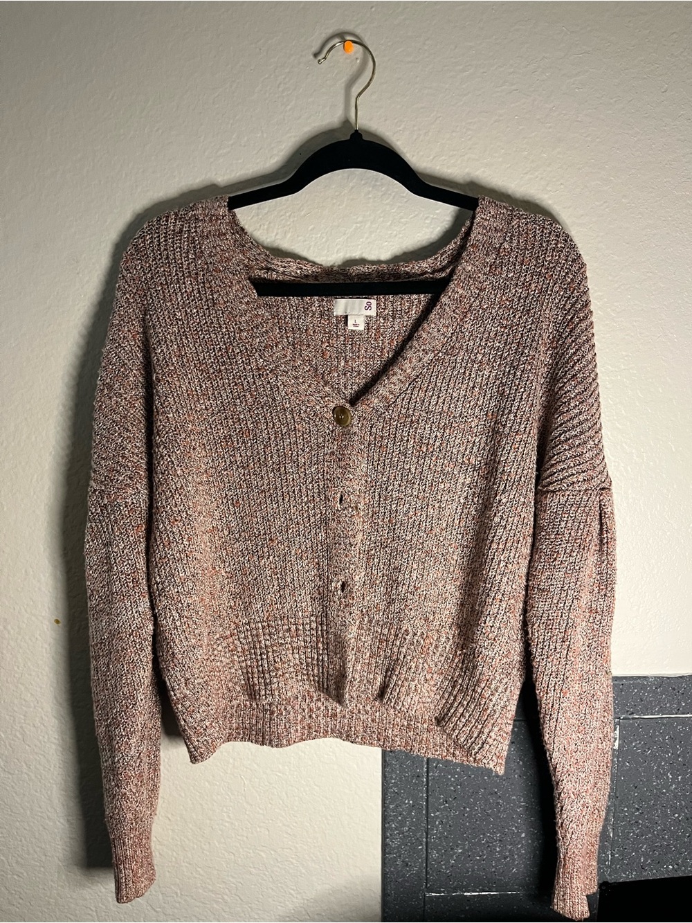 SO Multicolor Knit V-Neck Button Cardigan - Pink Tan Blend